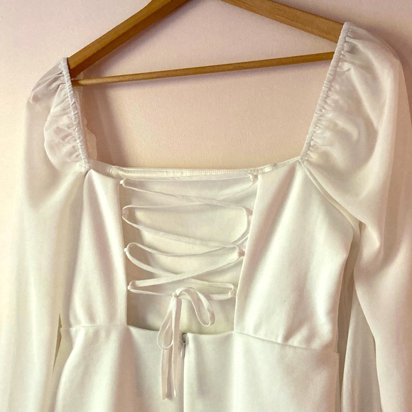 Lulu’s Delightful Love White Lace-Up Balloon Sleeve Mini Dress Size Large - Picture 6 of 6